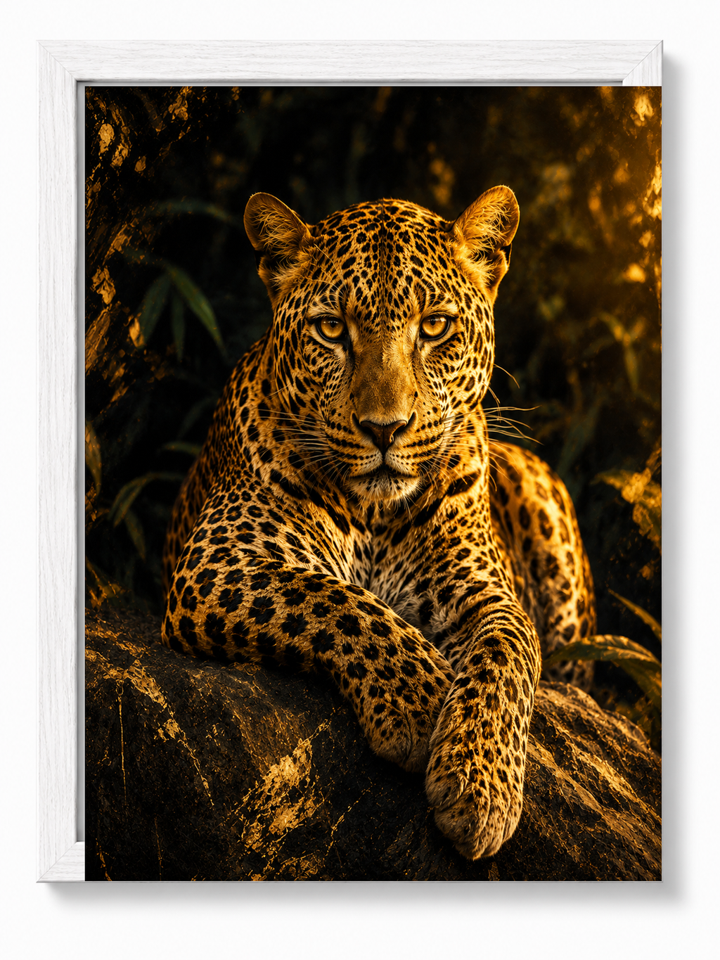 Leopard Confidence sacred wall art — Standard Natural Oak frame, fine art print, Maat Universe