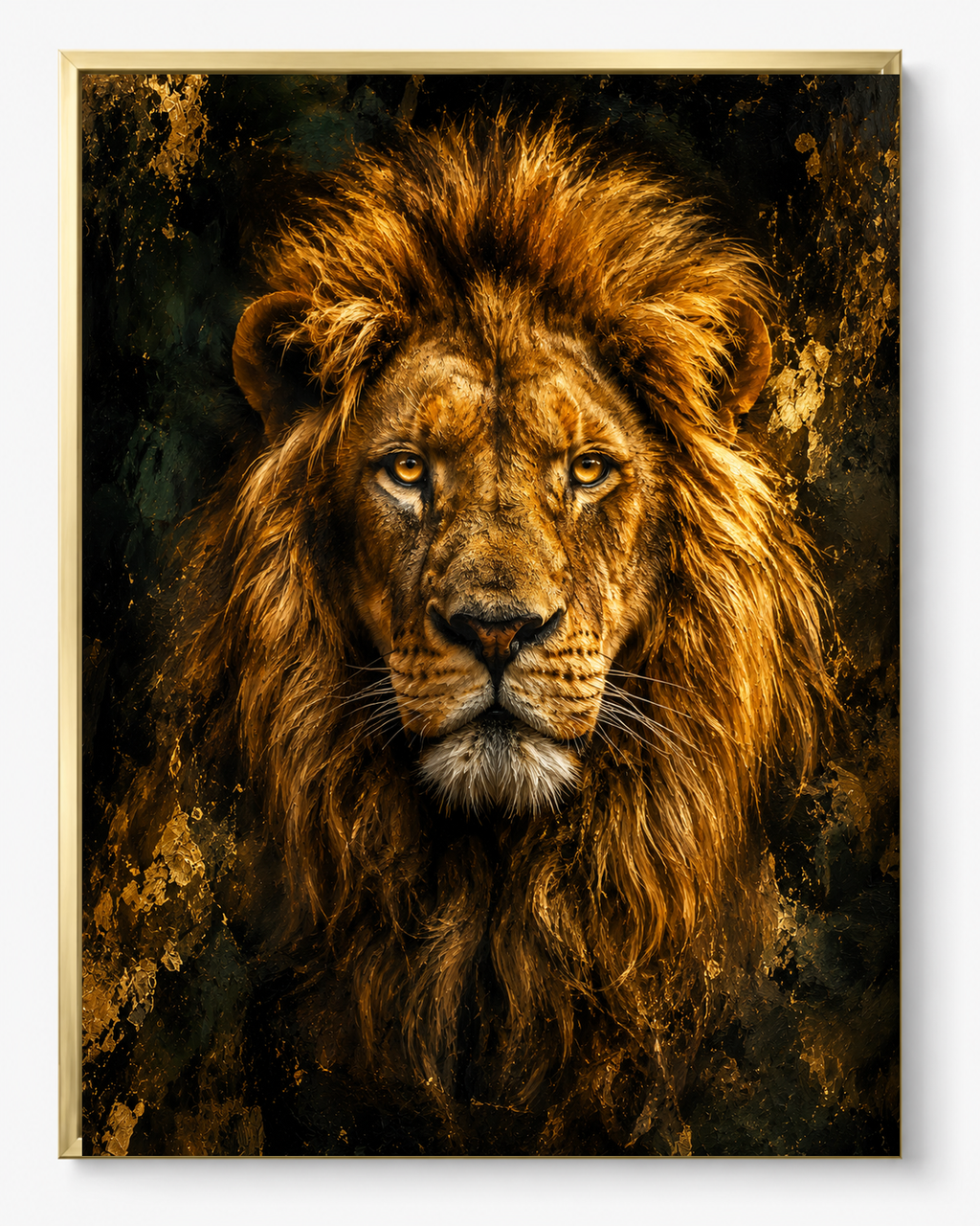Lion Courage sacred wall art — Premium Gold frame, fine art print, Maat Universe