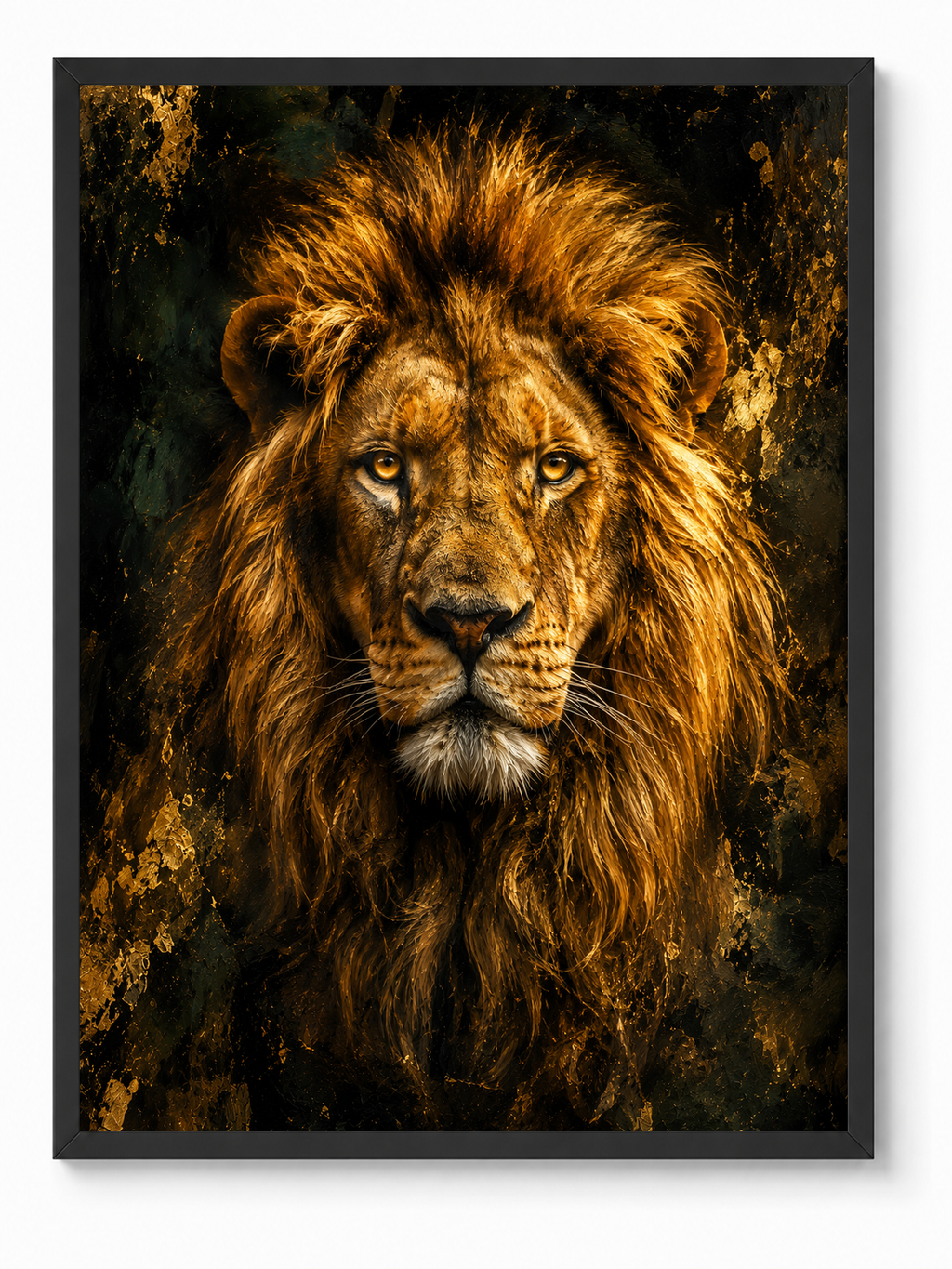 Lion Courage sacred wall art — Standard Black frame, fine art print, Maat Universe