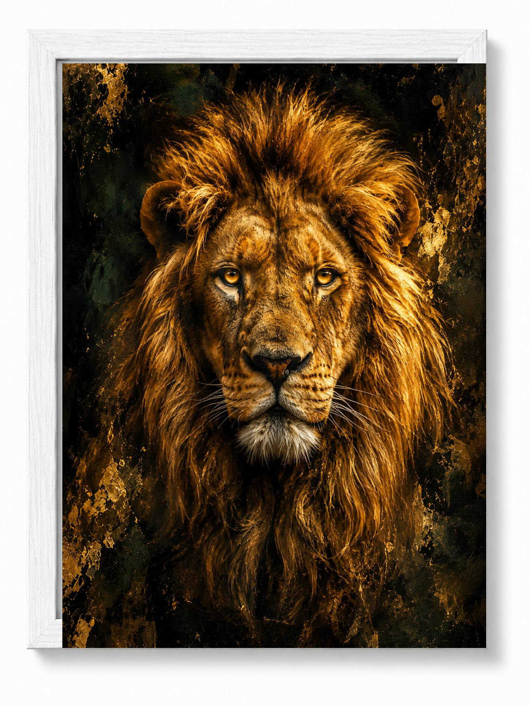 Lion Courage sacred wall art — Standard Natural Oak frame, fine art print, Maat Universe