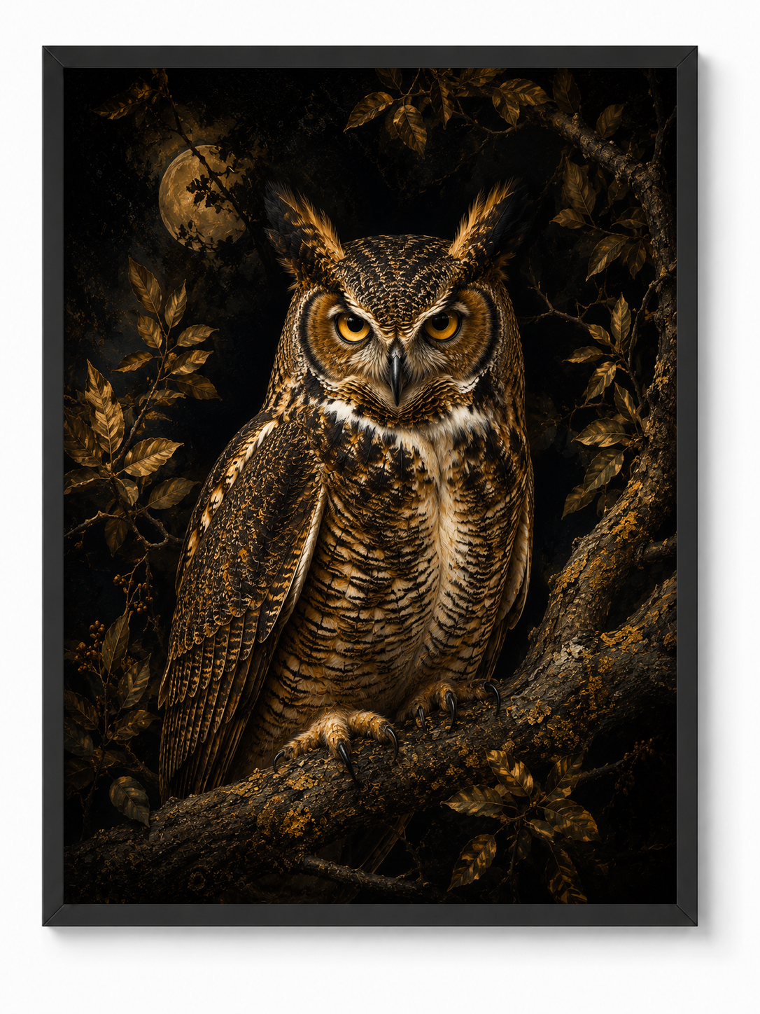 Owl Intuition sacred wall art — Standard Black frame, fine art print, Maat Universe