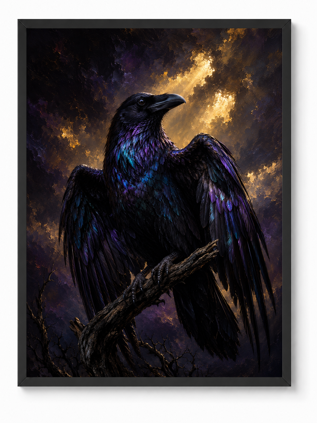 Raven Mystery sacred wall art — Standard Black frame, fine art print, Maat Universe