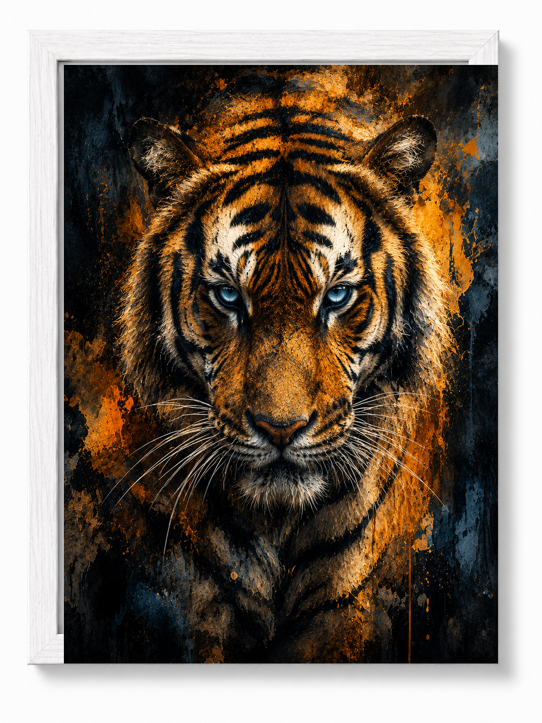 Tiger Strength sacred wall art — Standard Natural Oak frame, fine art print, Maat Universe