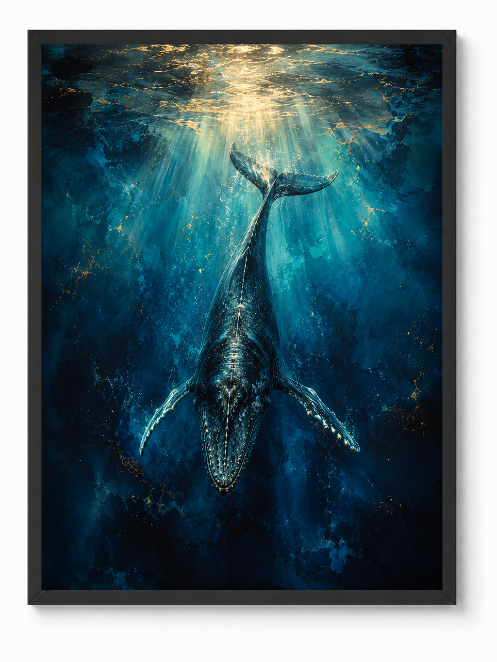 Whale Serenity sacred wall art — Standard Black frame, fine art print, Maat Universe