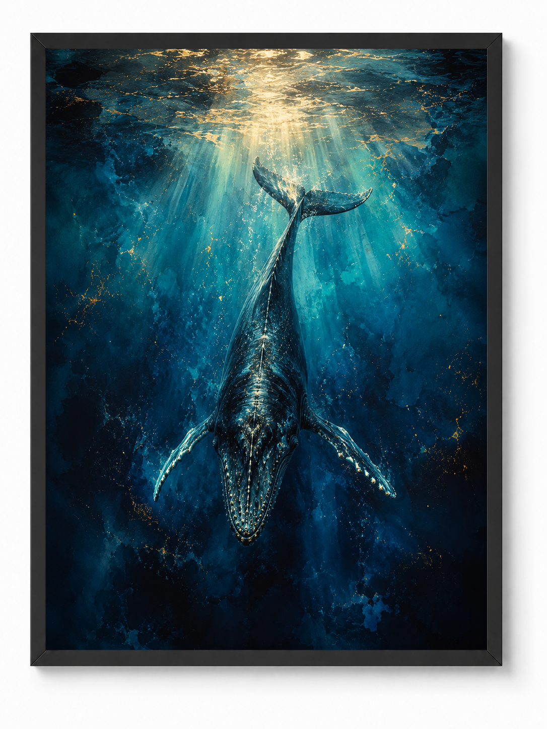 Whale Serenity sacred wall art — Standard Black frame, fine art print, Maat Universe