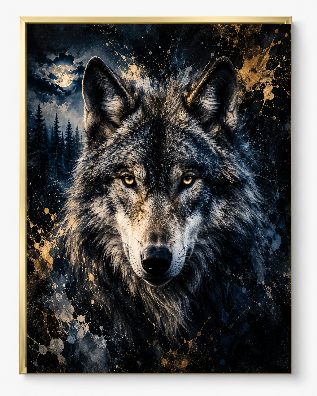 Wolf Loyalty sacred wall art — Premium Gold frame, fine art print, Maat Universe