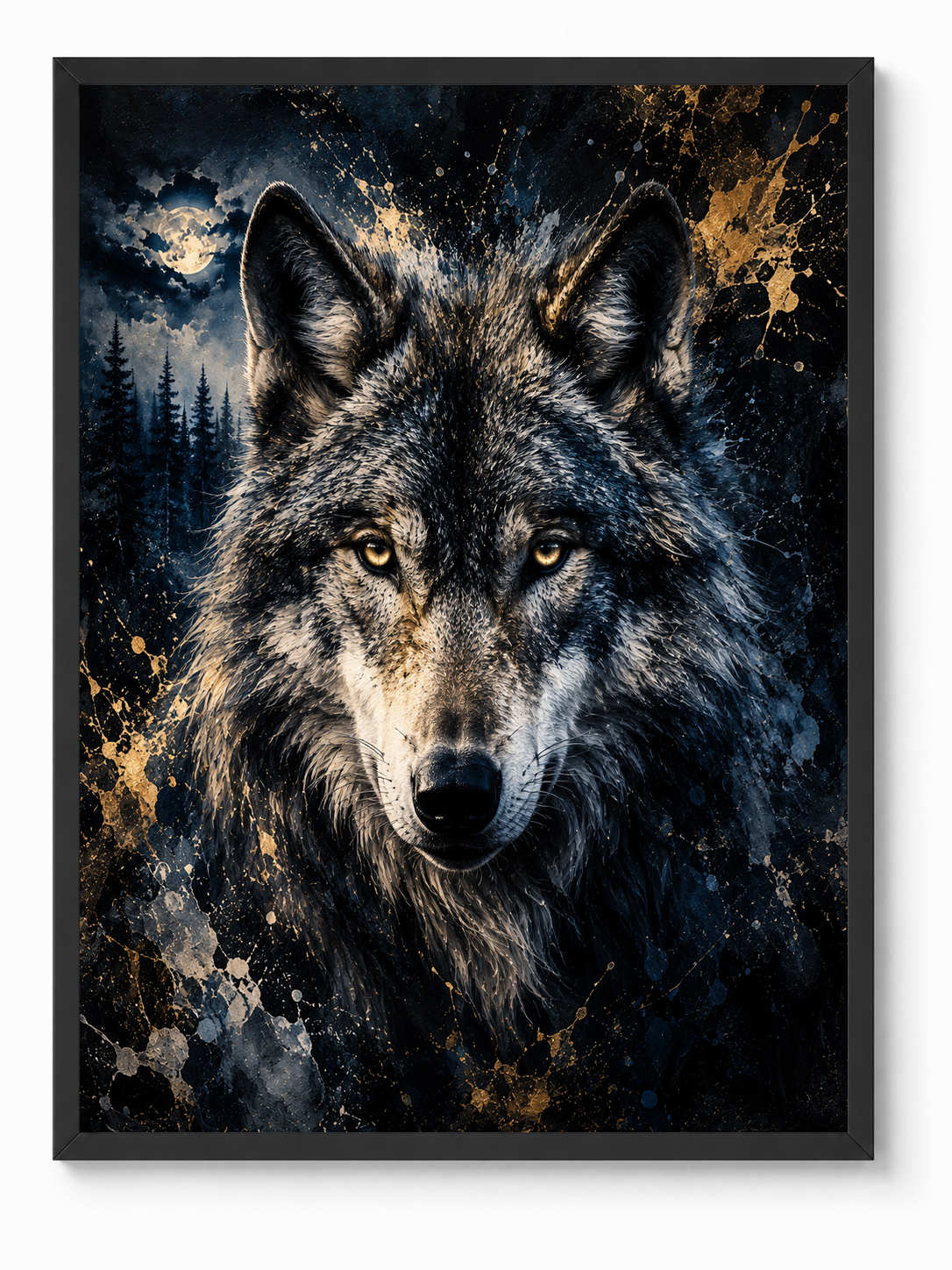 Wolf Loyalty sacred wall art — Standard Black frame, fine art print, Maat Universe