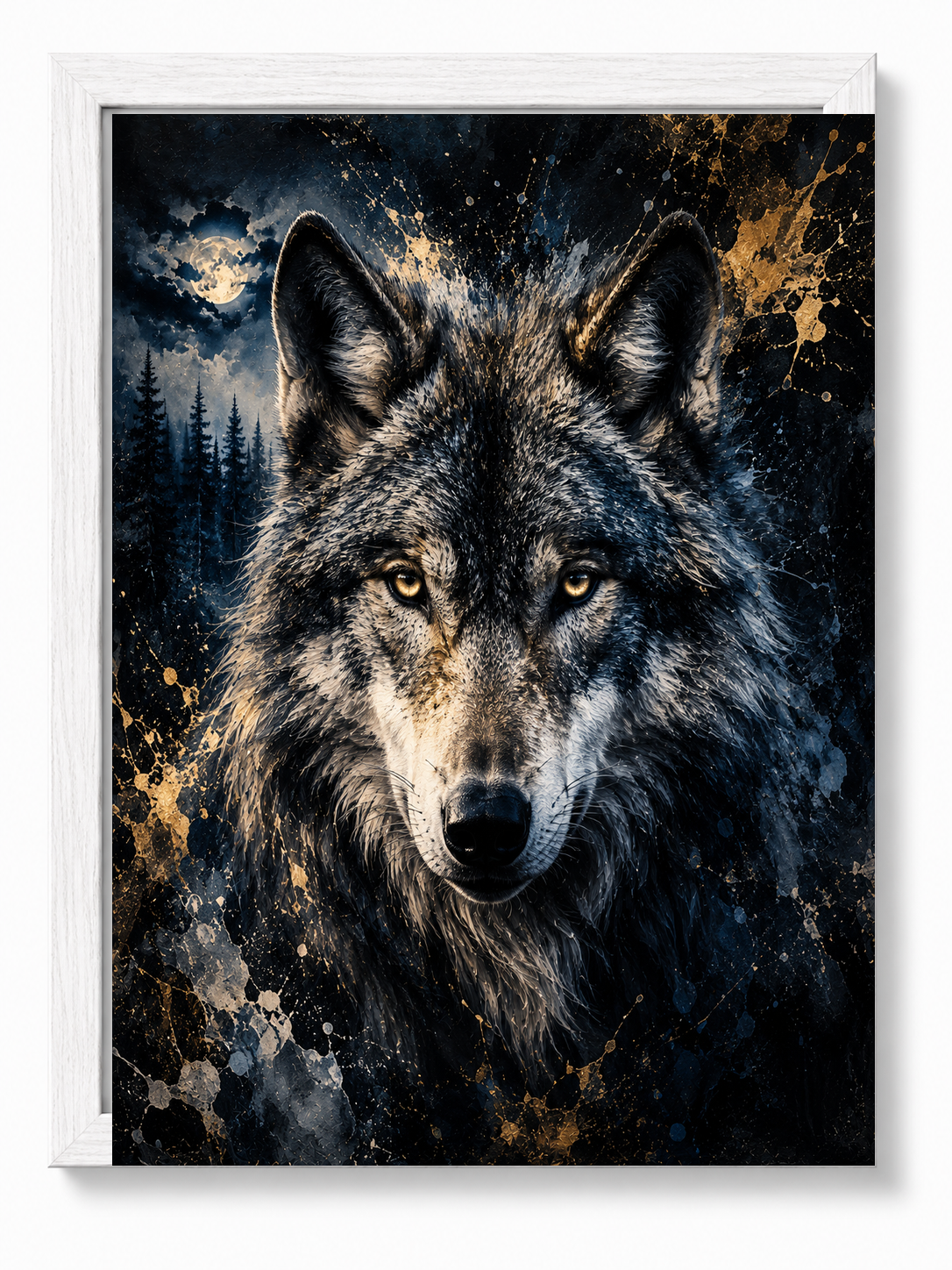 Wolf Loyalty sacred wall art — Standard Natural Oak frame, fine art print, Maat Universe
