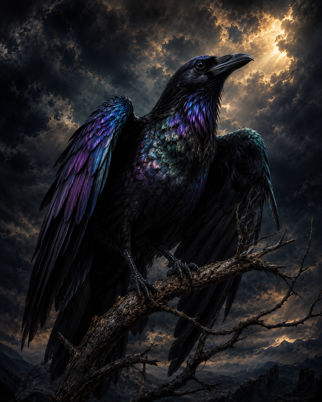 Raven Mystery printable wall art — iridescent raven, instant digital download