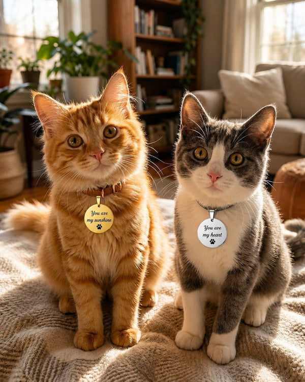 Customer photo — Two cats, two tags, zero mixups