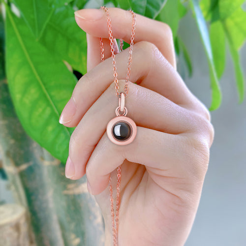 Hidden Memory Projection Necklace — personalized photo pendant, lifestyle photo