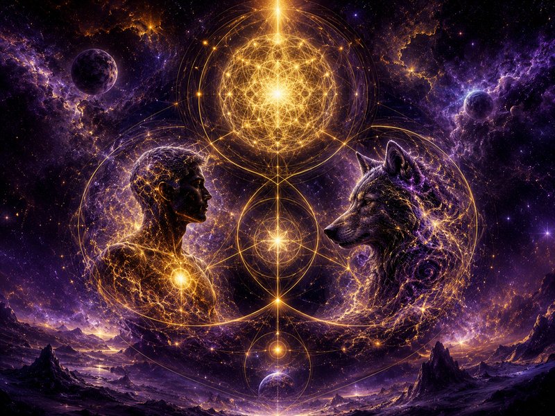 Humain Animal Divin — Universal Connection sacred wall art